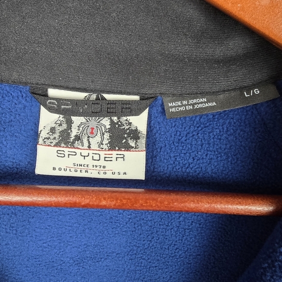 SPYDER Quarter Zip Fleece Lined Pullover Waffle Sweater Blue Black Mens Size L - Picture 8 of 14